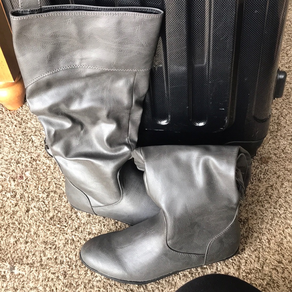 Grey slouchy riding boots